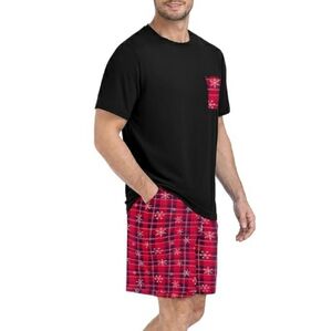 Men's Pajama Set Sleepwear Lightweight Short Sleeve Black /Red New